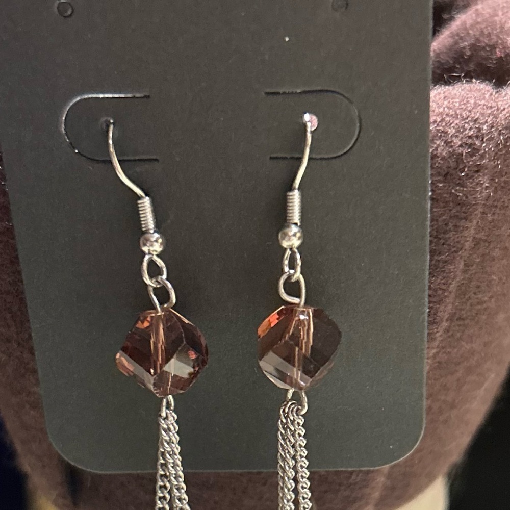 ❤️Elegant Brown Crystal & Pearl Drop Dangle Earrings-silver Tone - Picture 3 of 3